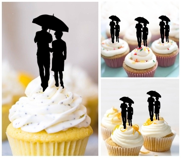 Laser Cut Umbrella Couple cupcake topper