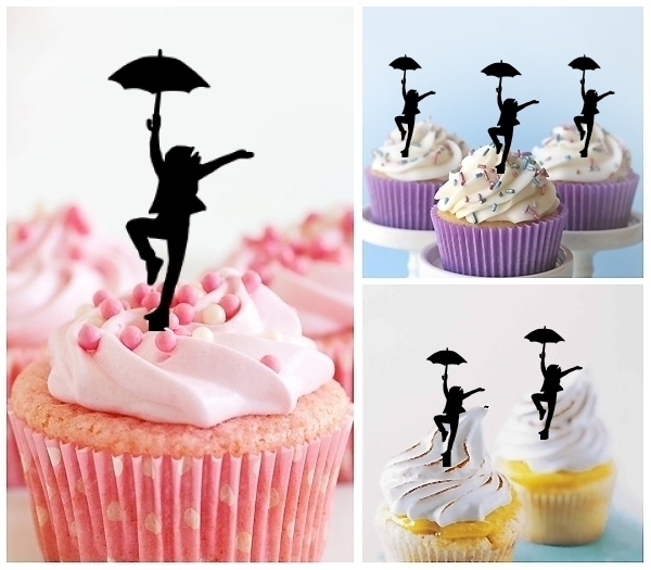 Laser Cut Umbrella Girl cupcake topper
