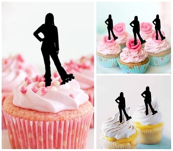 Laser Cut Rollerskate Girl cupcake topper