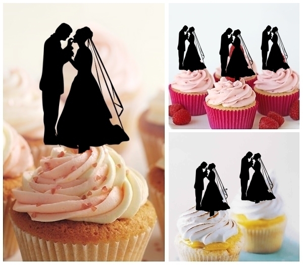 Laser Cut Bride and Groom Wedding cupcake topper