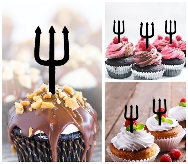 Laser Cut Devil Pitchfork Trident cupcake topper