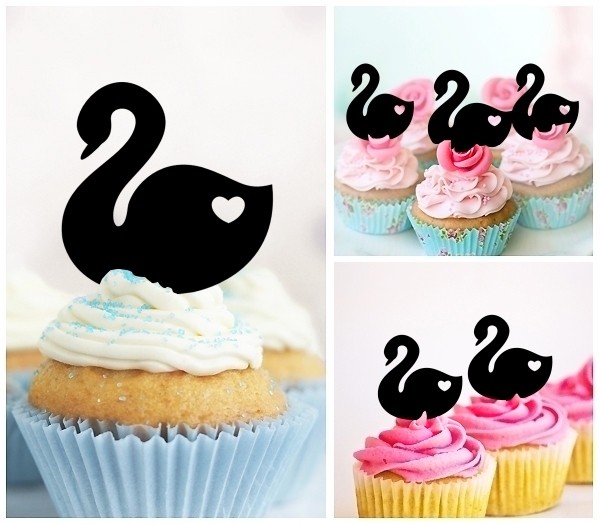Laser Cut Swan Love Heart cupcake topper