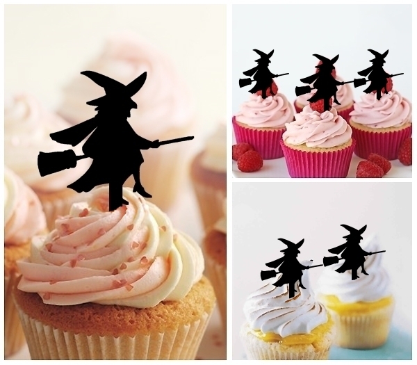 Laser Cut Halloween Witch on Broomstick cupcake topper
