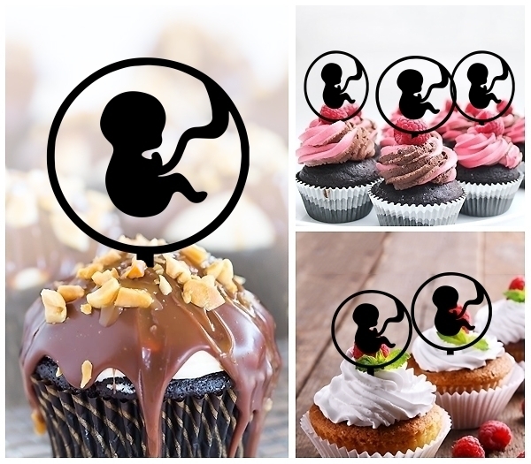 Laser Cut Baby Embryo Pregnant Love and Baby cupcake topper