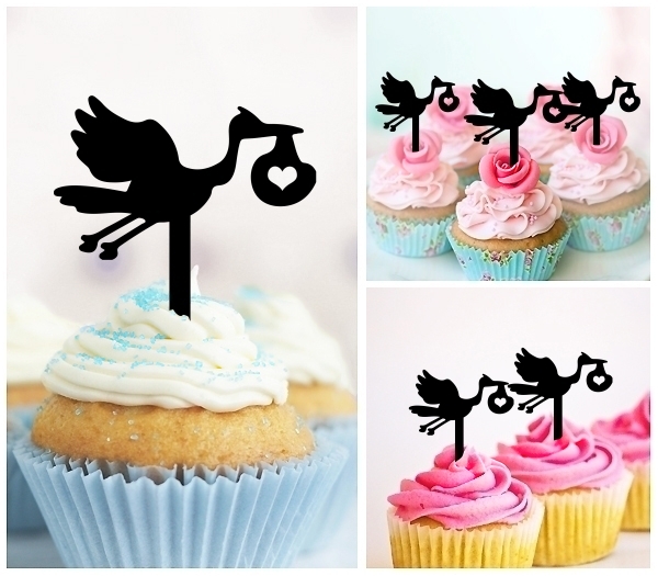 Acrylic Toppers Stork Bird Flying Holding Newborn Baby Design