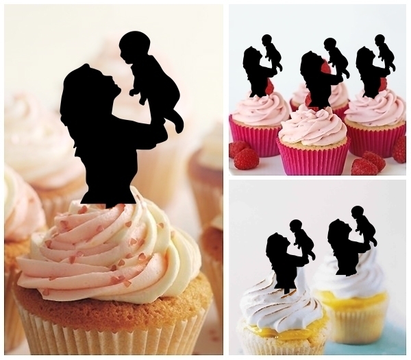 Laser Cut Mother and Baby cupcake topper