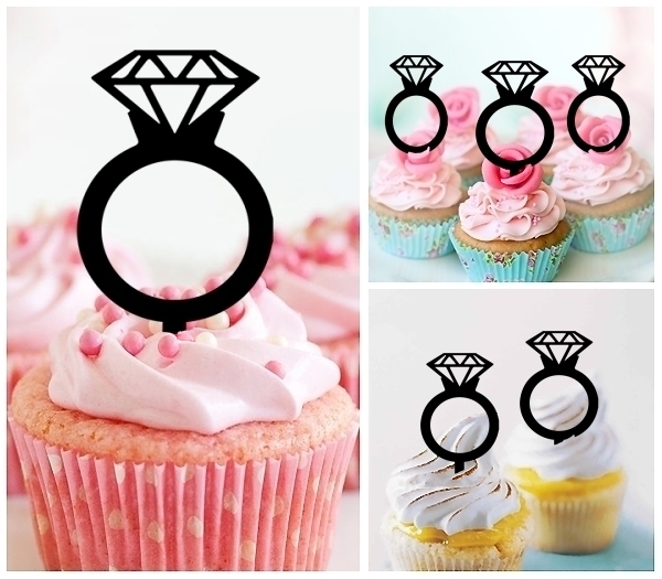 Laser Cut Diamond Wedding Ring cupcake topper
