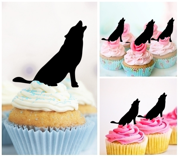 Laser Cut Wolf Howling cupcake topper
