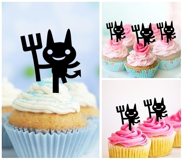 Acrylic Toppers Halloween Cute Devil Holds Pitchfork Design