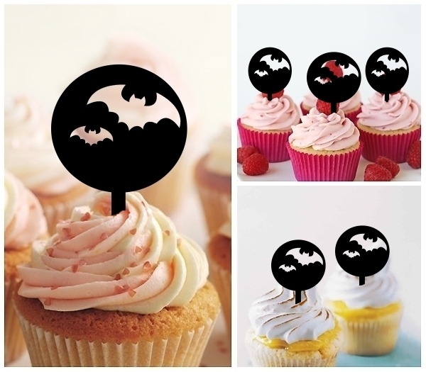 Laser Cut Halloween Full Moon Bat cupcake topper