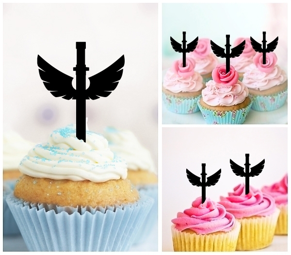 Laser Cut Sword Angel Wings cupcake topper