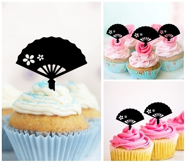 Laser Cut Japan Hand Fan Sakura cupcake topper