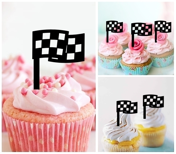 Laser Cut Racing Checkered Flag cupcake topper