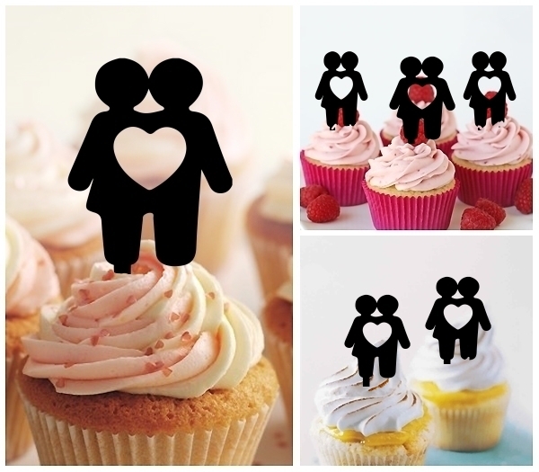 Laser Cut Couple Love Heart cupcake topper