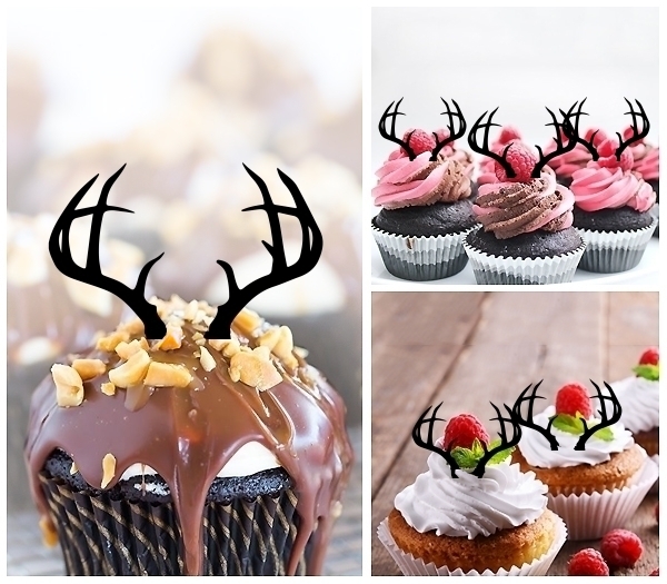 Laser Cut Deer Horn Antlers cupcake topper