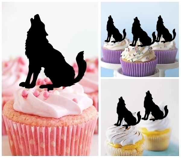 Laser Cut Wolf Howling cupcake topper