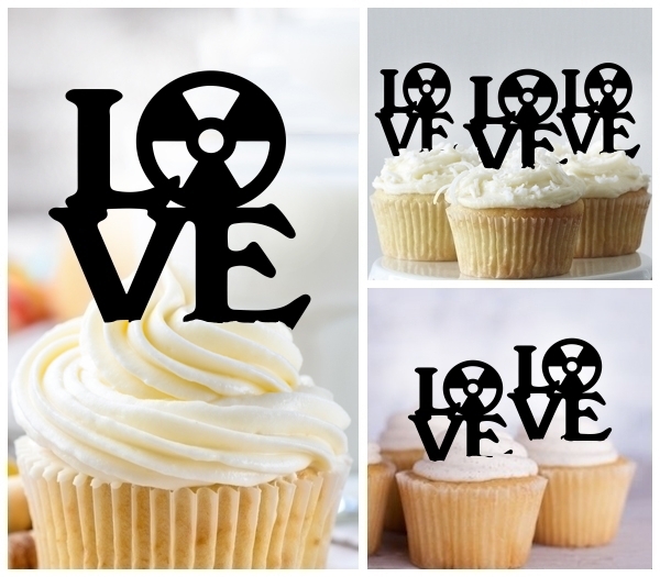 Laser Cut Love Nuclear Symbol cupcake topper