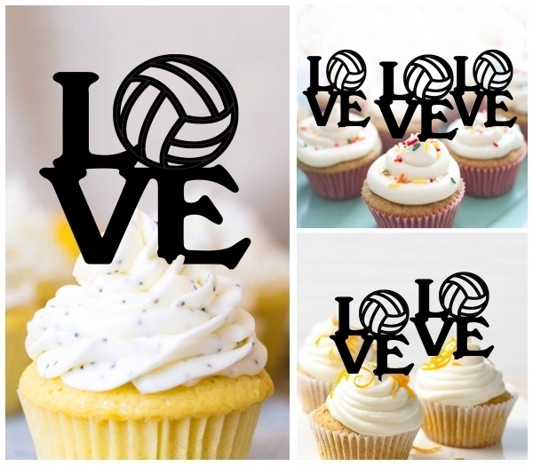Laser Cut Love Volleyball Text cupcake topper