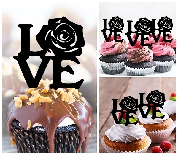 Laser Cut Love Rose Flower cupcake topper