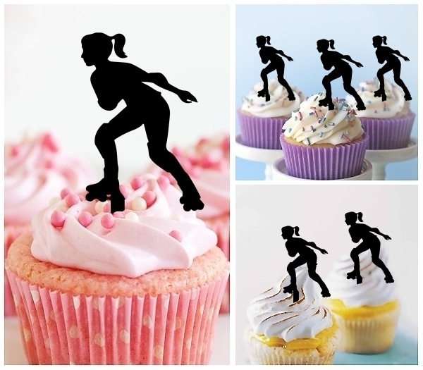 Laser Cut Skater Sport Girl cupcake topper