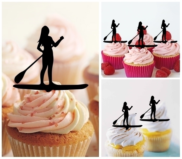 Laser Cut Stand Up Paddle Board Girl cupcake topper