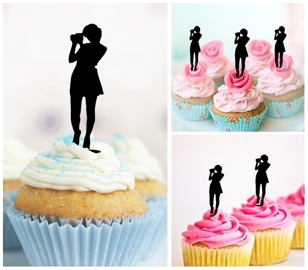 Laser Cut Photographer Female cupcake topper