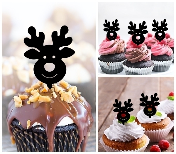 Laser Cut Cute Xmas Reindeer cupcake topper