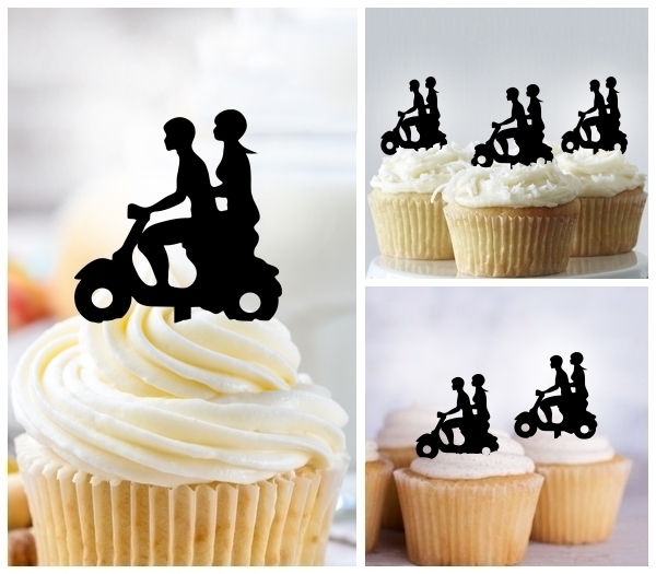 Laser Cut Couple Scooter Motorcycle cupcake topper