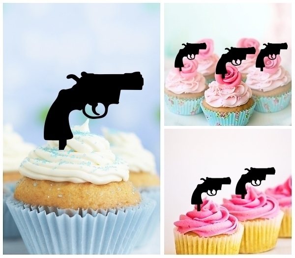 Laser Cut Short Revolvers Gun cupcake topper