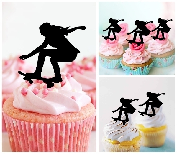Laser Cut Skateboard Girl cupcake topper