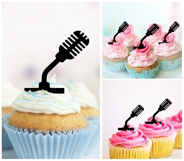 Laser Cut Vintage Microphone Interview cupcake topper