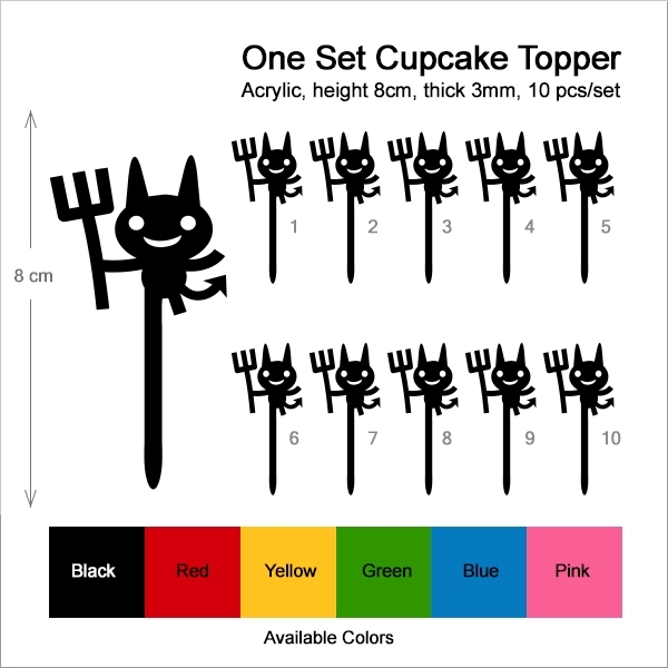 Halloween Cute Devil Holds Pitchfork Cupcake