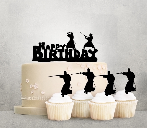 Desciption Happy Birthday Samurai Fighting Cupcake