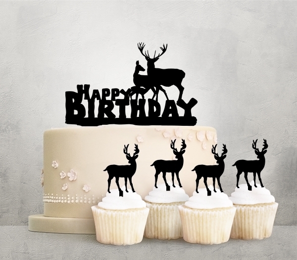 Desciption Happy Birthday Deer Family Cupcake