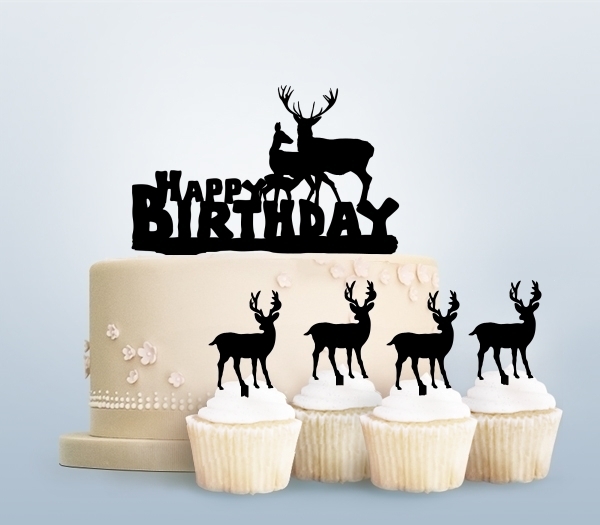 Desciption Happy Birthday Deer Family Cupcake