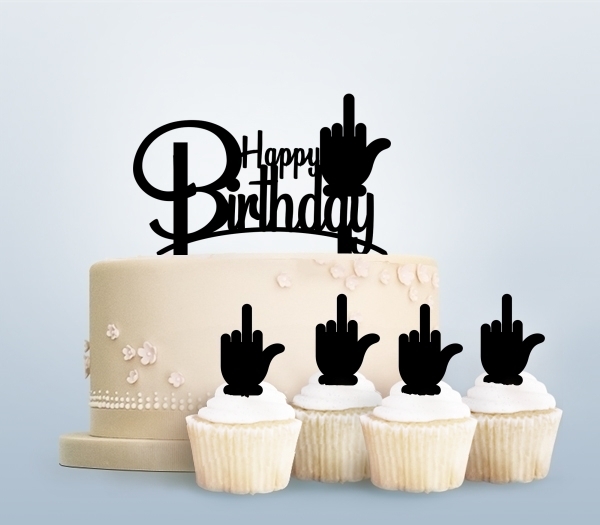Desciption Funny Happy Birthday Middle Finger Cupcake