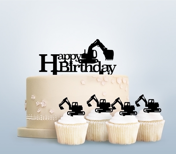 Desciption Backhoe Happy Birthday Cupcake