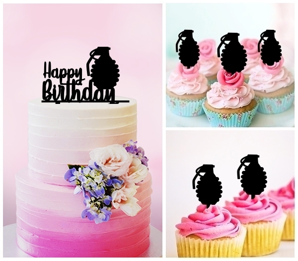 Desciption Happy Birthday Explosion Hand Grenade Cupcake