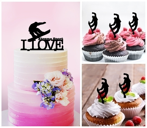 Desciption I Love Xtreme Sport Snowboard Cupcake