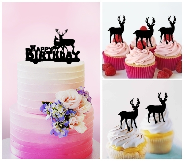 Desciption Happy Birthday Deer Family Cupcake