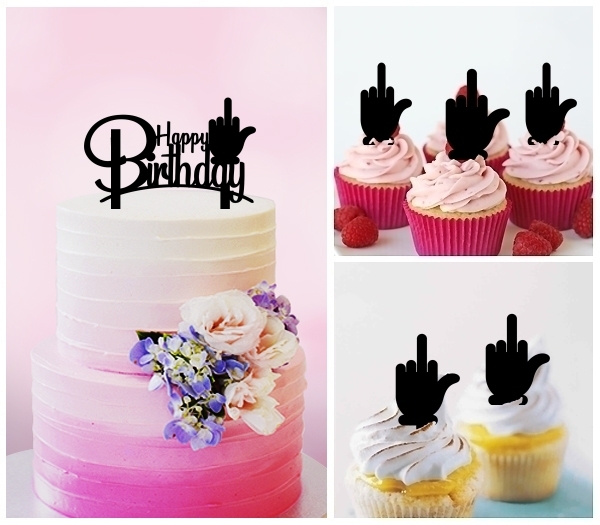 Desciption Funny Happy Birthday Middle Finger Cupcake