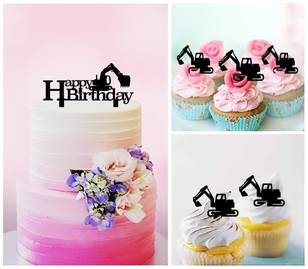 Desciption Backhoe Happy Birthday Cupcake