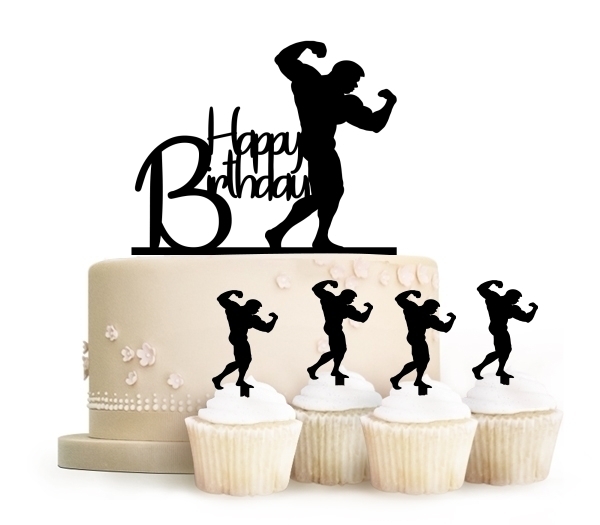 Happy Birthday Bodybuilding Topper Cake น กก ฬาเล นกล าม