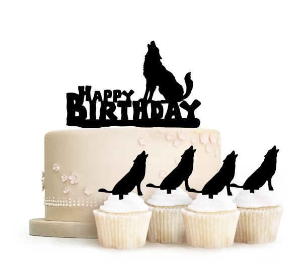 Happy Birthday Wolf Howling Topper Cake ว นเก ดหมาป า