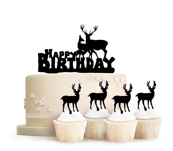 Topper Happy Birthday Deer Family